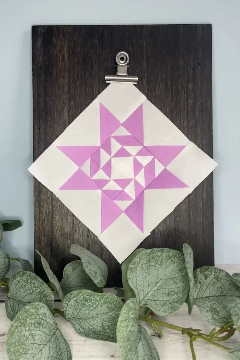 Triangle Gatherings book pattern 36 in white and lilac fabrics.