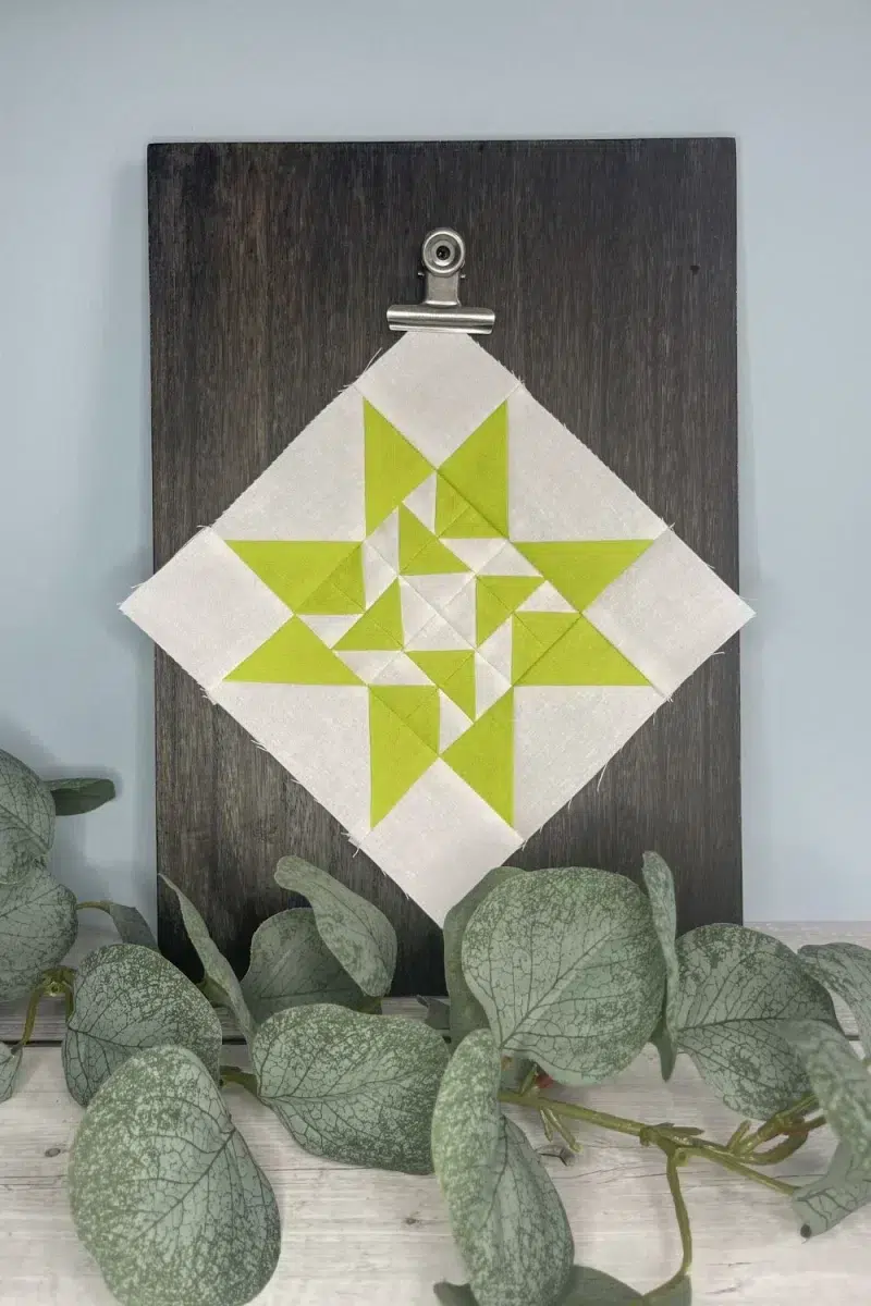 Triangle Gatherings book pattern 18 in white and citrine fabrics.