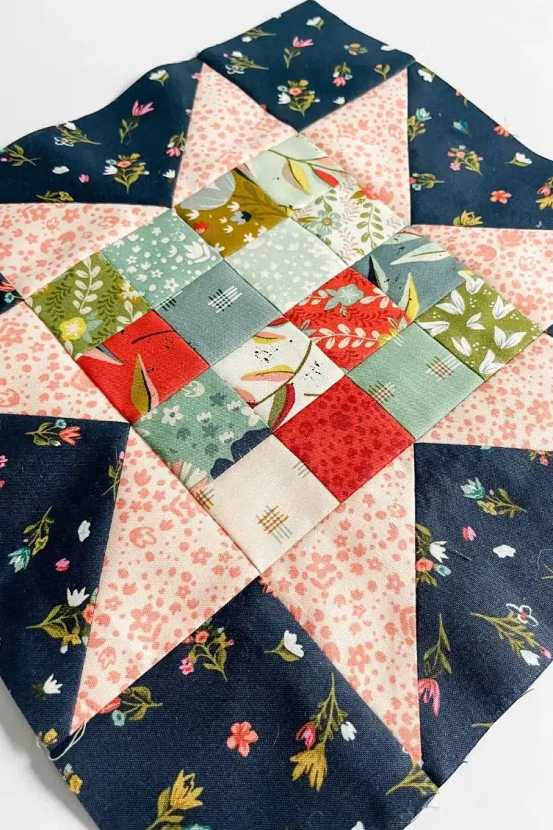 angled view of the 16 patch star quilt block