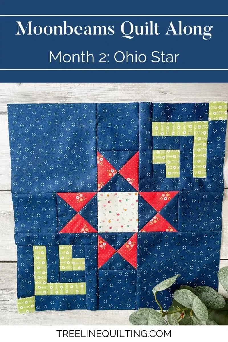 Cover image of the Moonbeams month 2 quilt block, the Ohio Star.