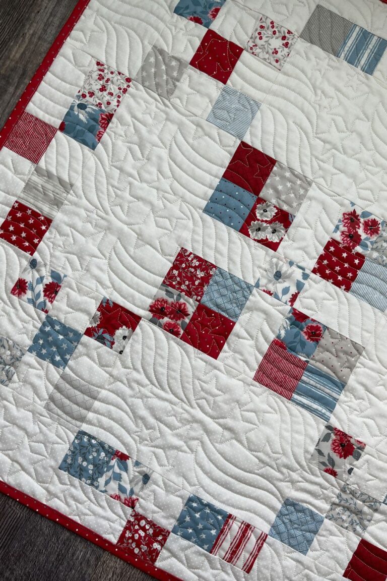 Close up view of the Stars and Stripes pantograph used to finish the quilt.