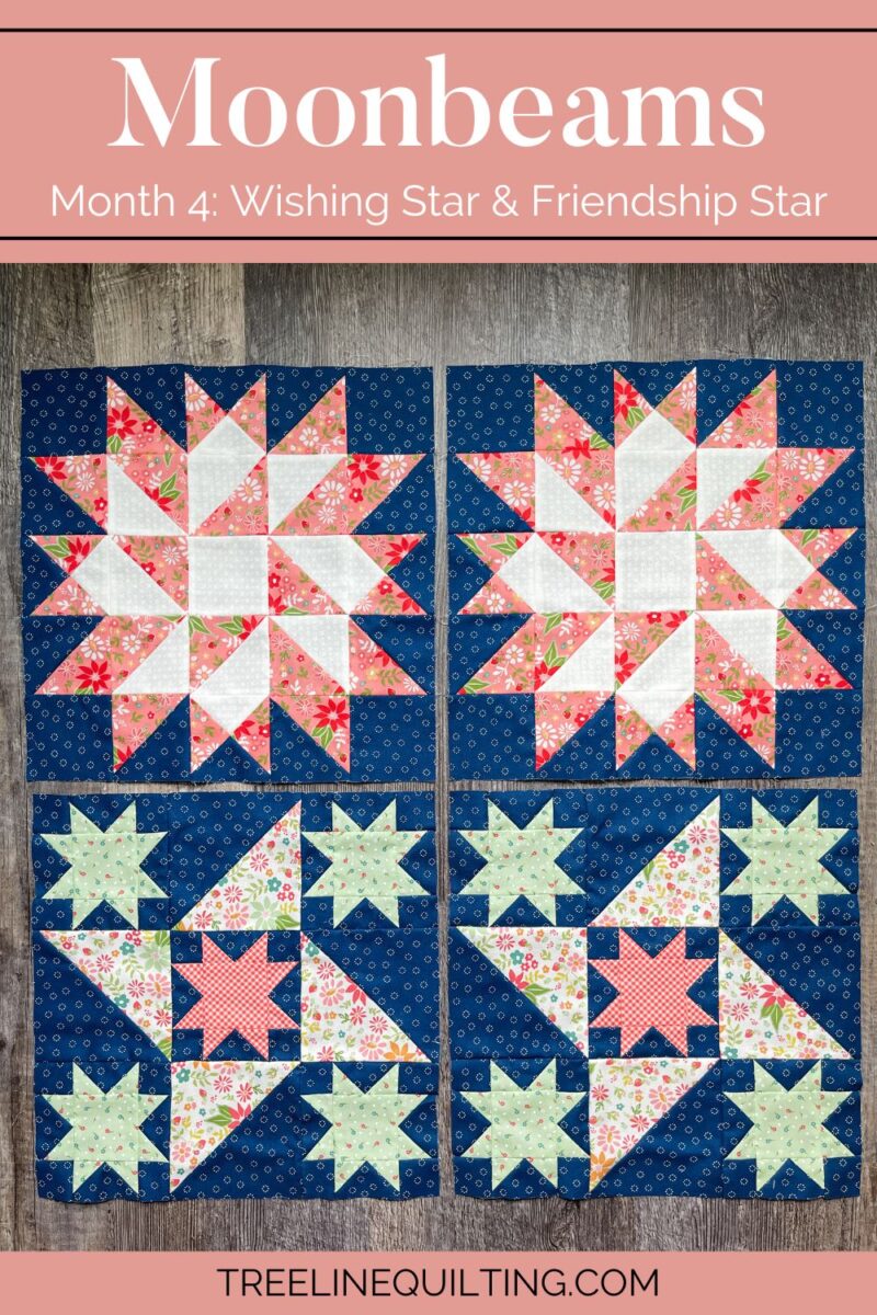 Moonbeams month 4 cover image showing 4 quilt blocks for the quilt along.