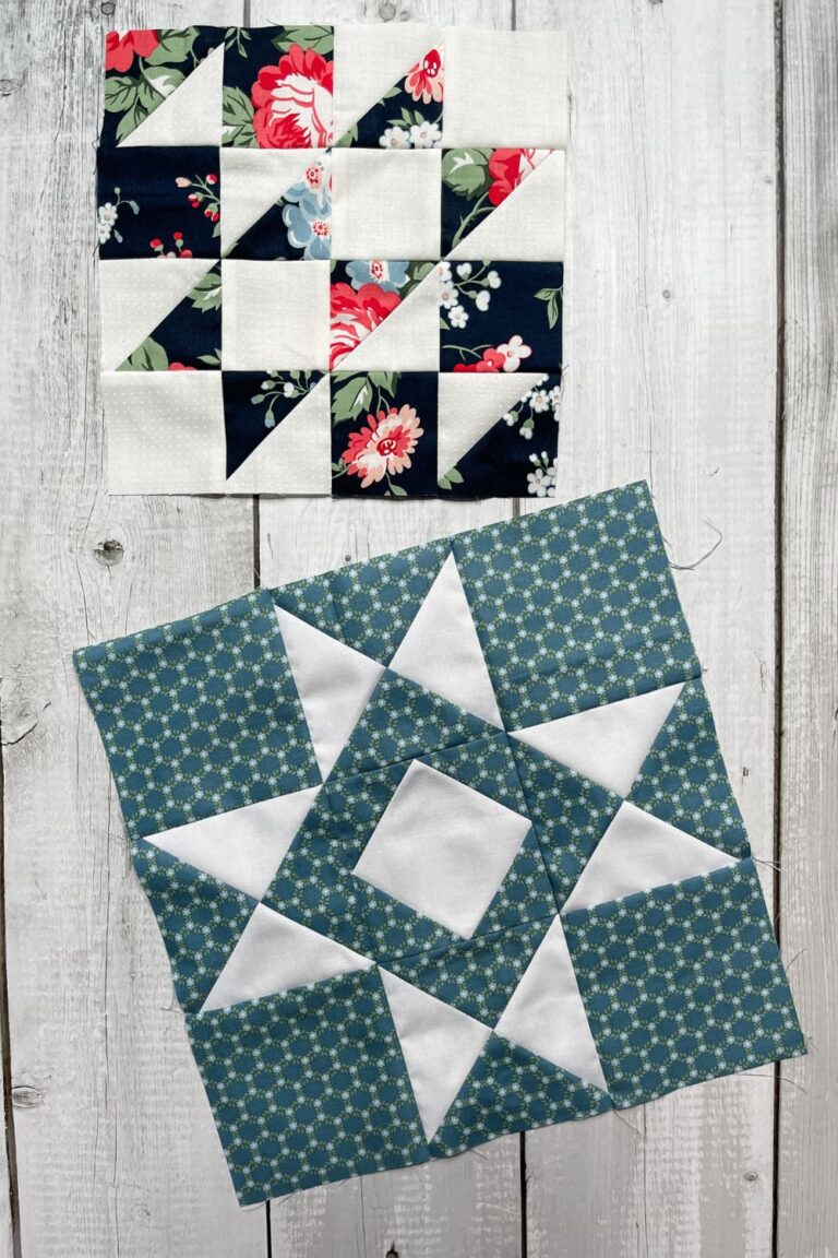 The two blocks for month 2 of the Piece and Quilt Sampler quilt from the Celebrate with Quilts book