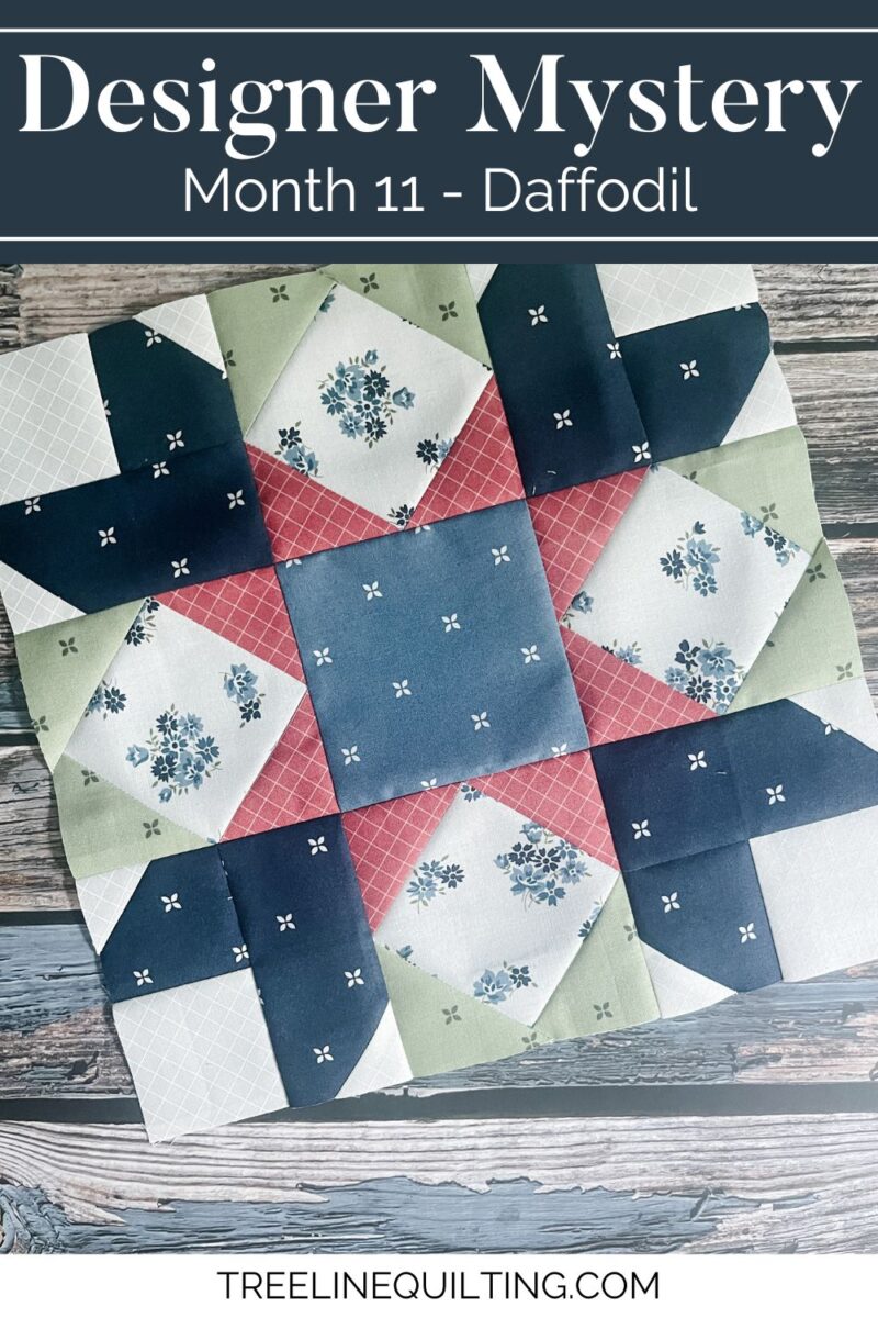 The Daffodil Quilt block designed by Stacy Iest Hsu for month 11 of the Designer Mystery Quilt Along