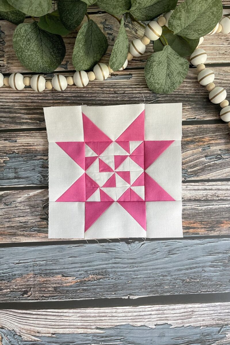 Twilight Stars quilt block 61 in pink and white