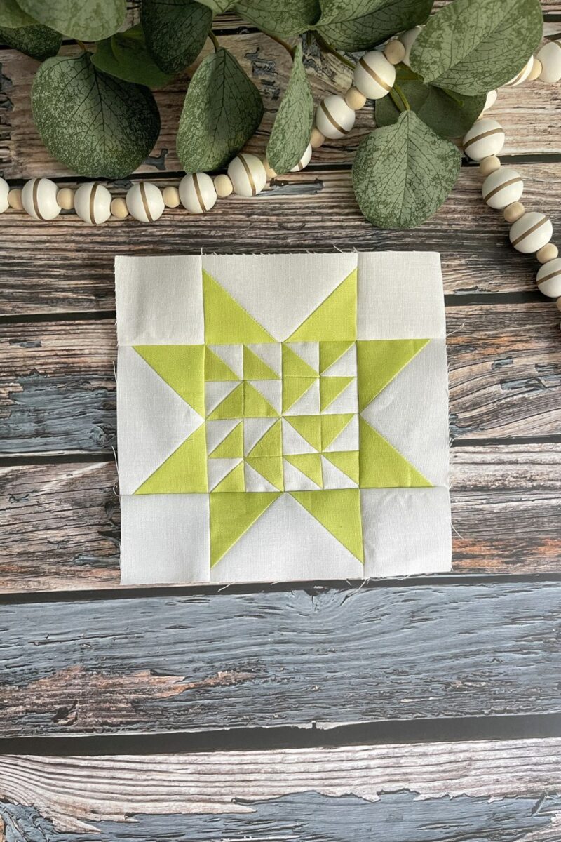 Twilight Stars quilt along block number 29 in yellow and white