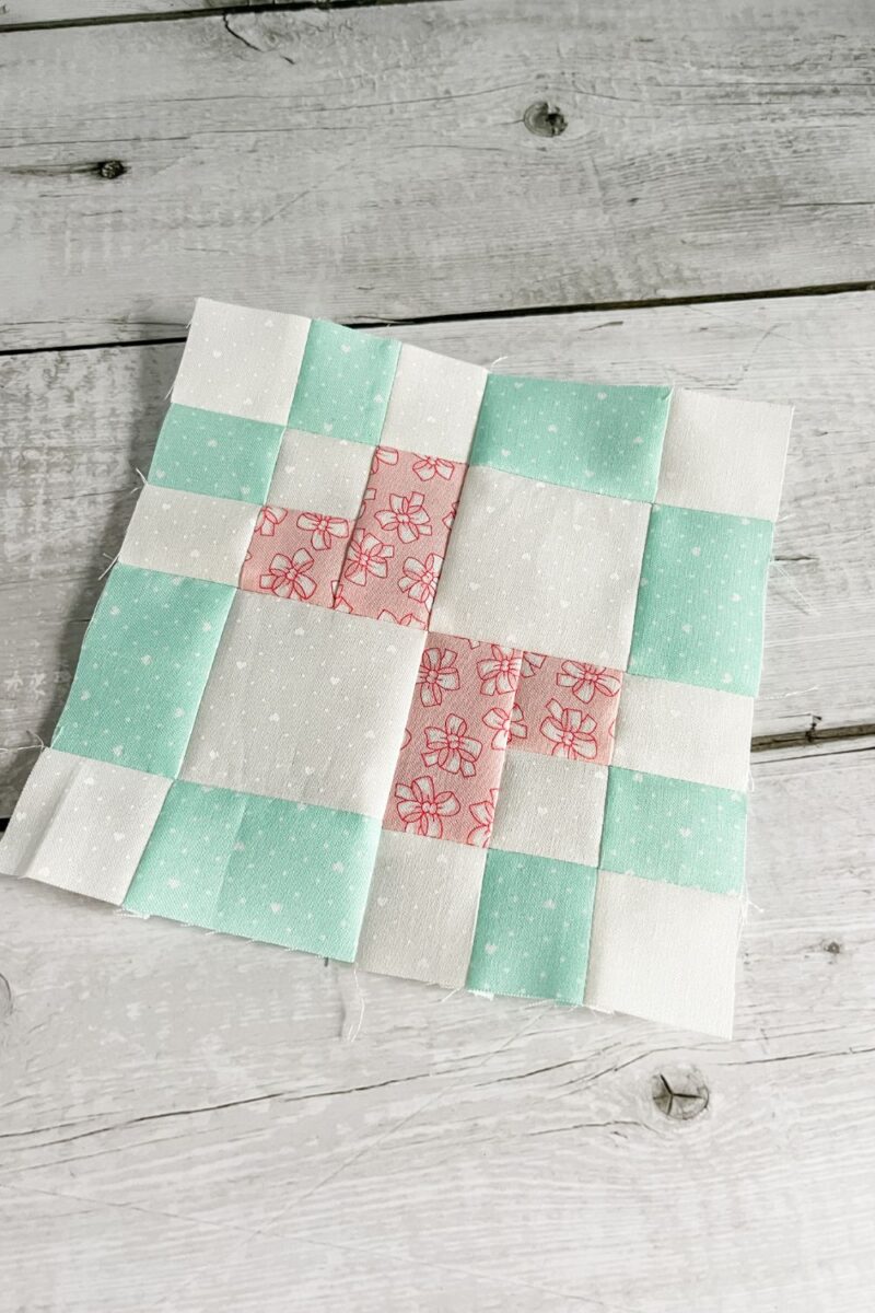 Spring Block made with aqua, pink and white
