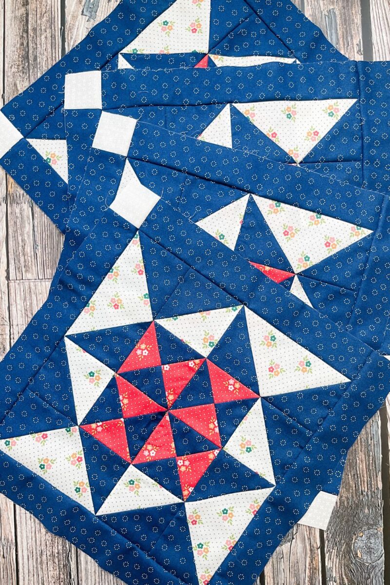 4 quilt blocks for the Moonbeams quilt along month 3 progress.
