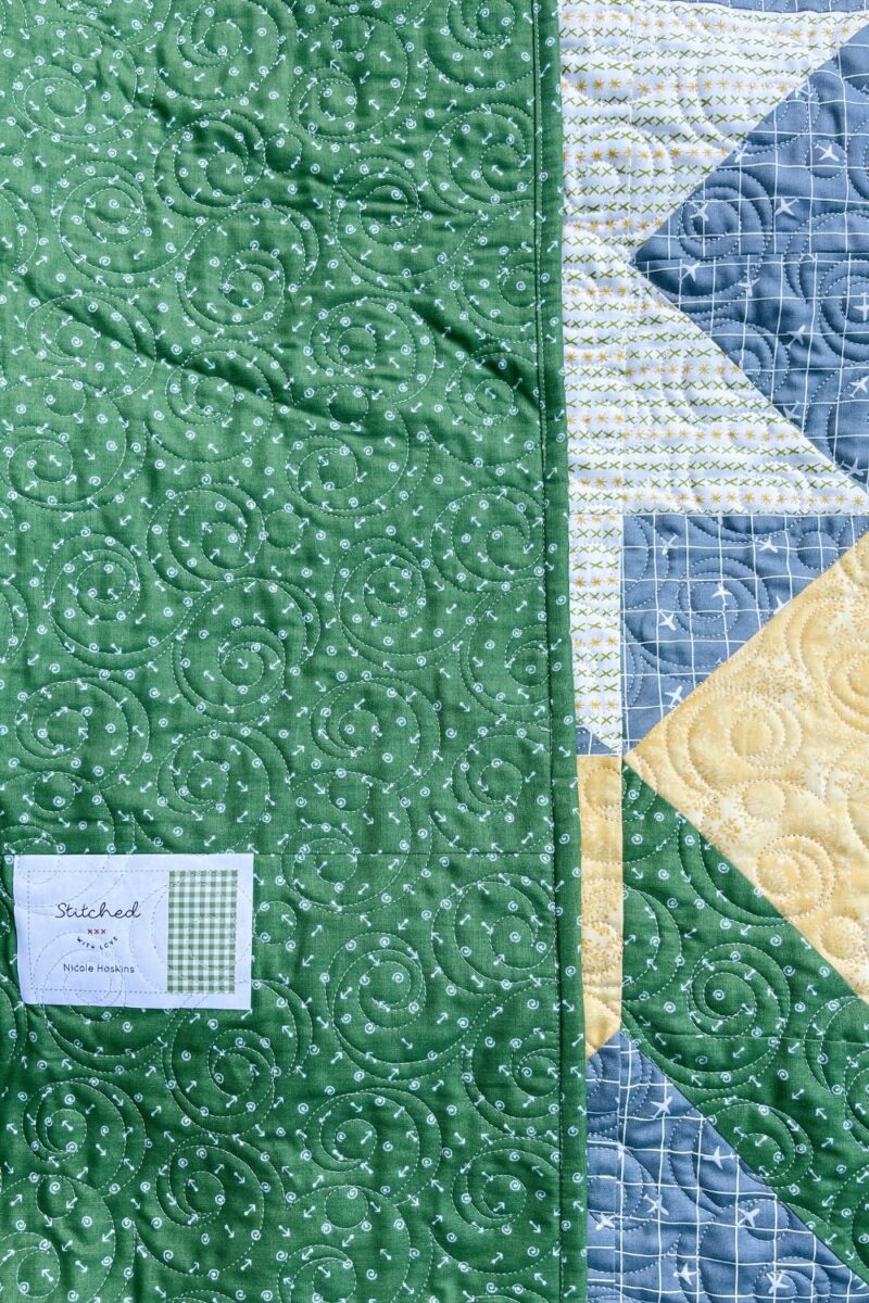 Quilt label on the back of quilt from Sweetwater Label Club