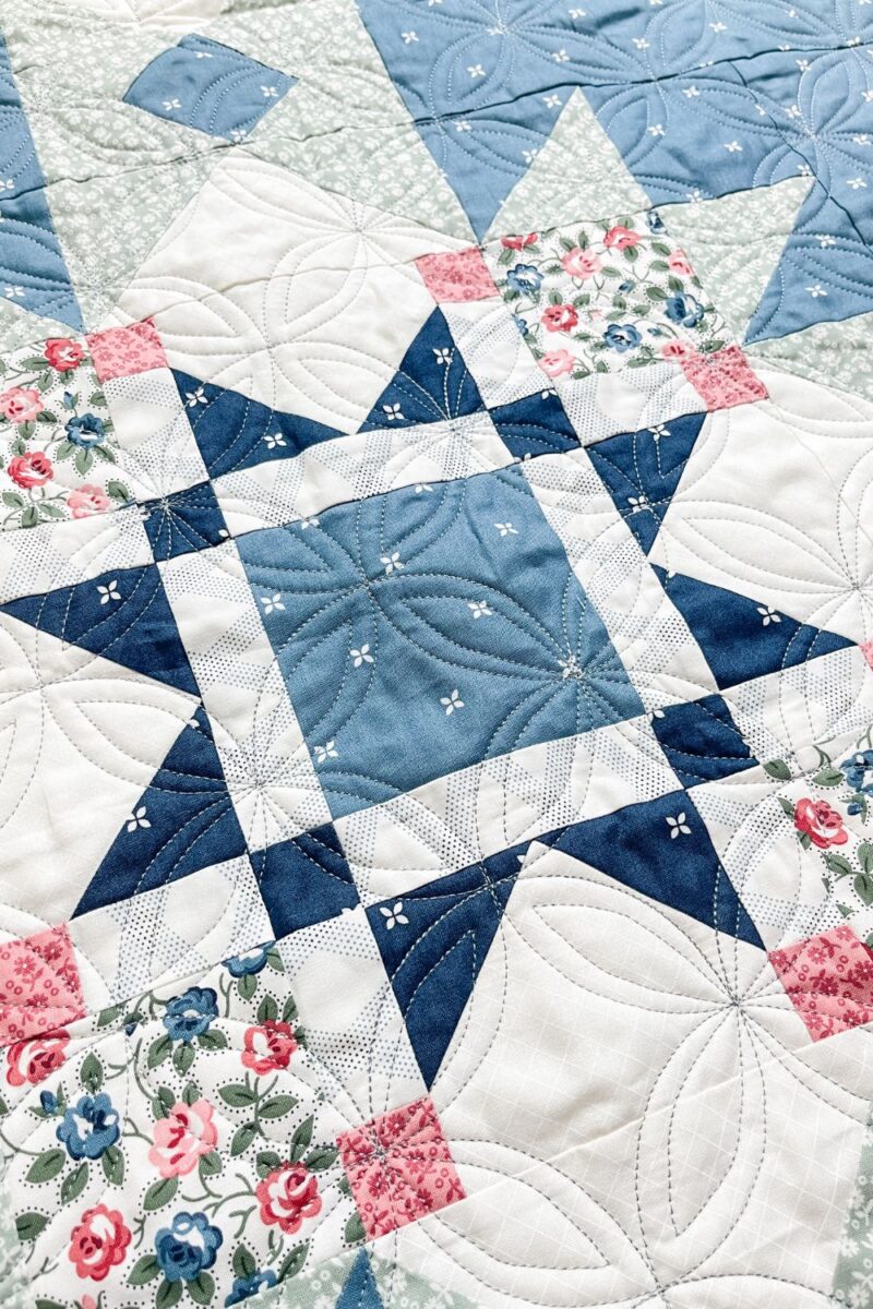 One of the blocks of the finished quilt made with Sunnyside fabric