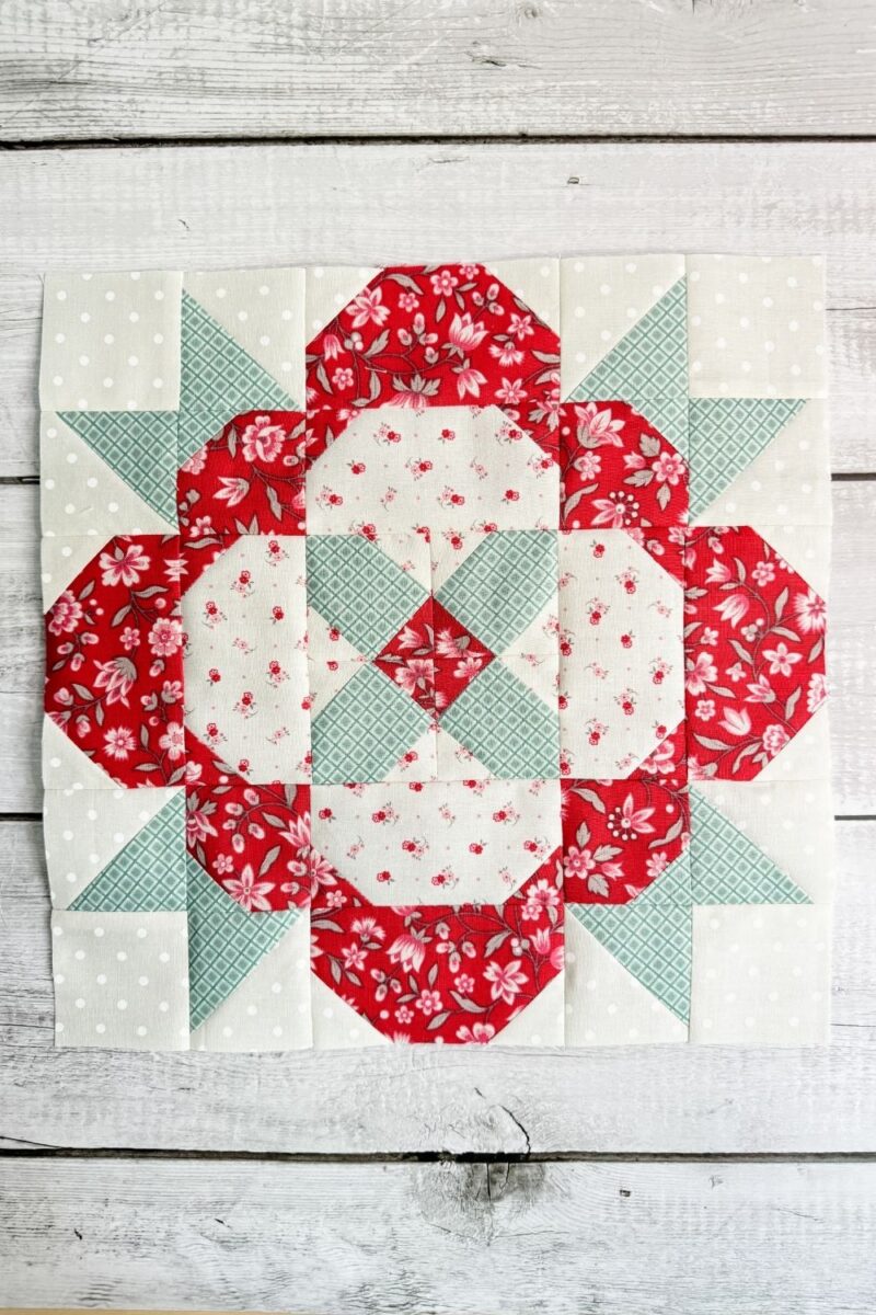 Happiness Blooms quilt block designed by Stacy Iest Hsu.