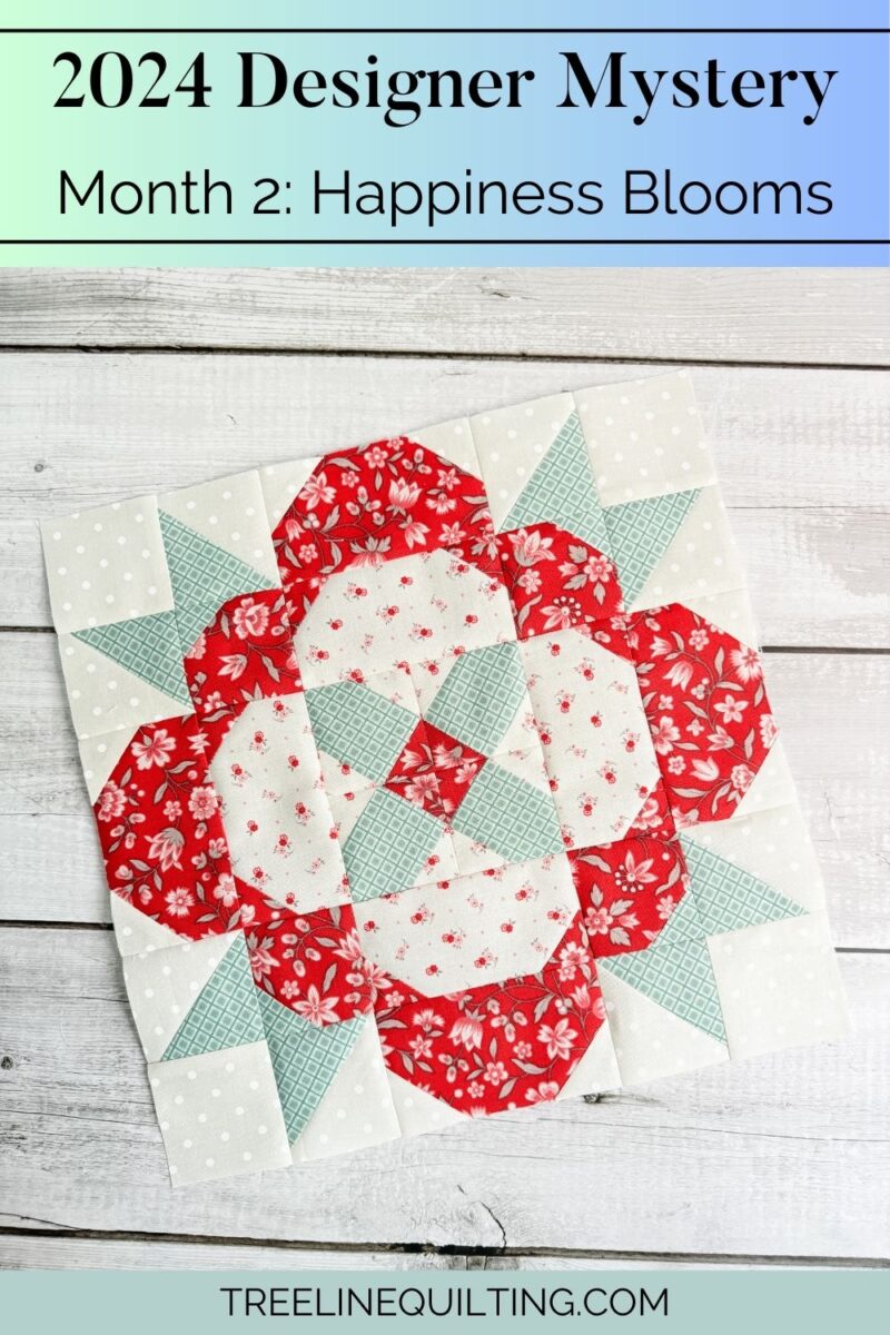 Cover image for 2024 Designer Mystery Month 2 Happiness Blooms with the finished flower quilt block.
