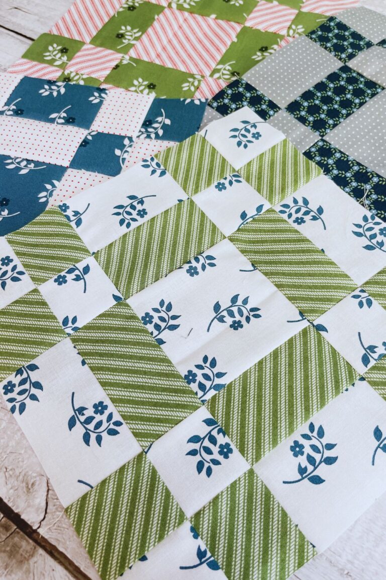4 different colored Avenue quilt blocks.