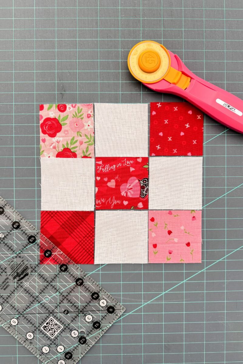 Finished traditional nine patch quilt block