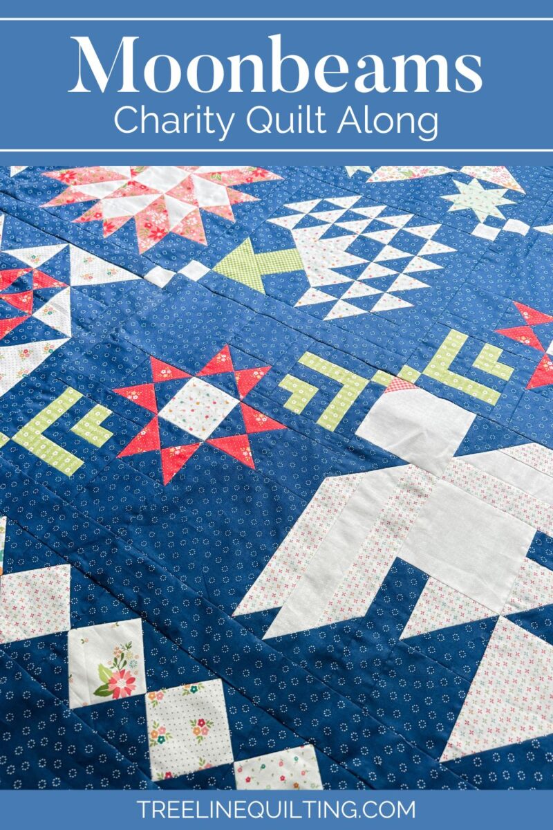 Cover image with the completed quilt top for the Moonbeams Charity Quilt Along