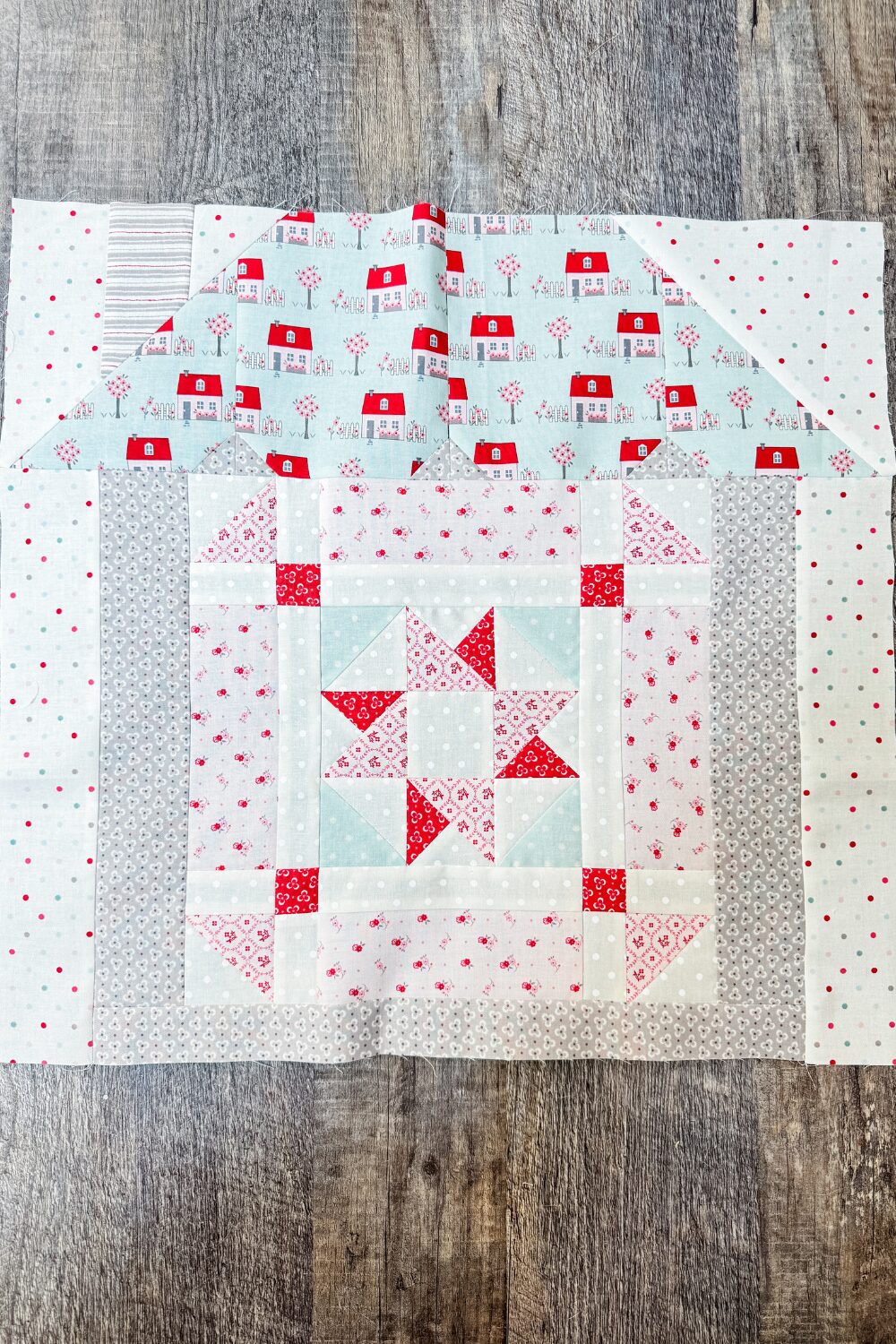Month 4 of the Designer Mystery 2024 Block of the Month. The Token of love block is made of quarter square triangles and half square triangles offset with a modern churn dash setting.