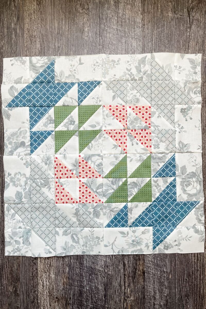 4 of the 9" Scrap Basket quilt blocks assembled together for the final Piece and Quilt Sampler Quilt