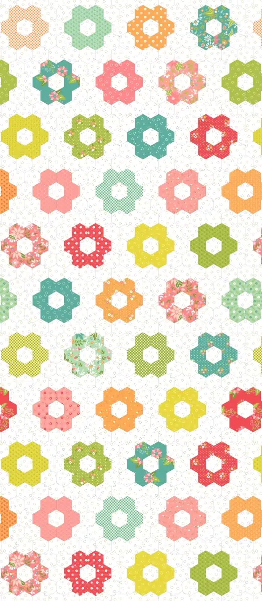 Grandmother's flower garden cheater print by Sherri and Chelsi for their Strawberry Lemonade Collection