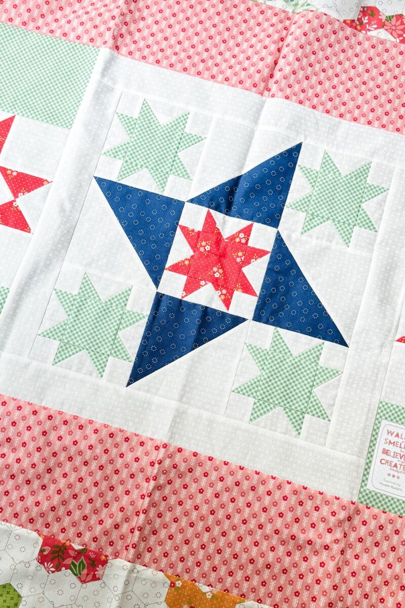 Close up of the center star on the quilt back