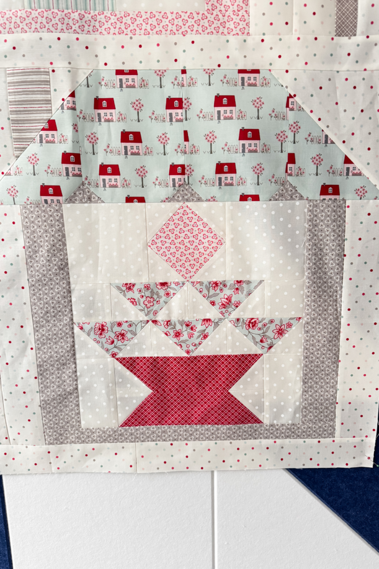 Close up of the Abundance quilt block designed by Brigitte Heitland for Designer Mystery block 6