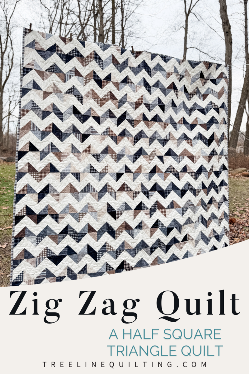 Cover image with title and full view of the finished Zig Zag Quilt in Farmhouse Flannels 2.