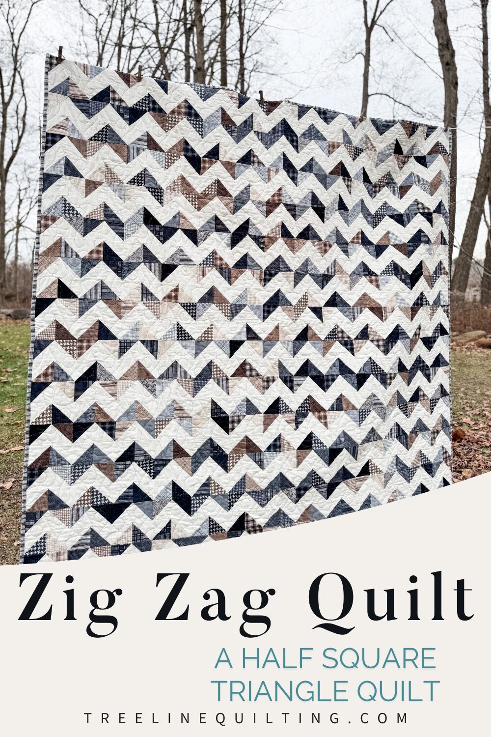 Cover image with title and full view of the finished Zig Zag Quilt in Farmhouse Flannels 2.