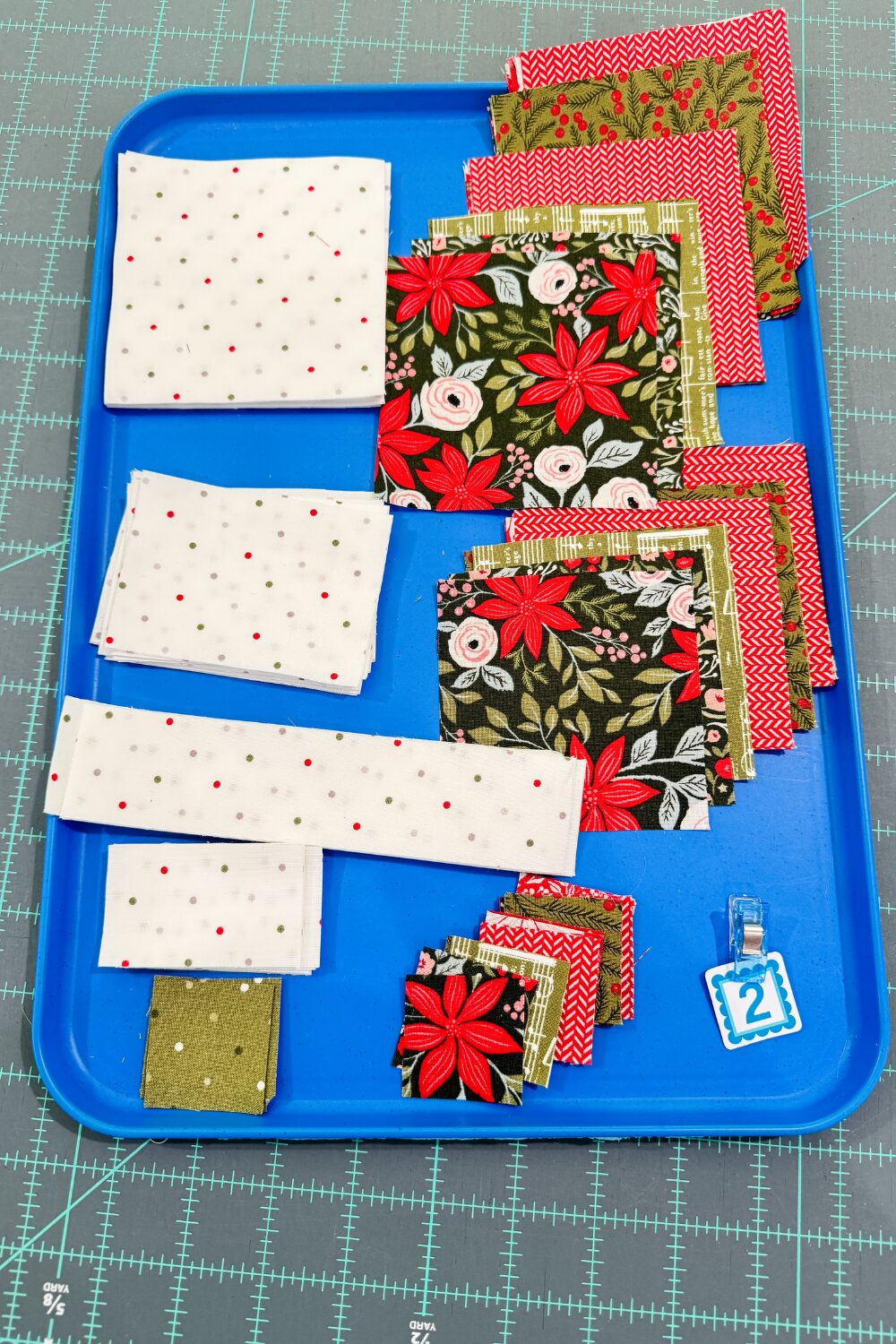 Fabric selections from Berry and Pine for Block 2 of the Jolly Bar 5 Quilt Along