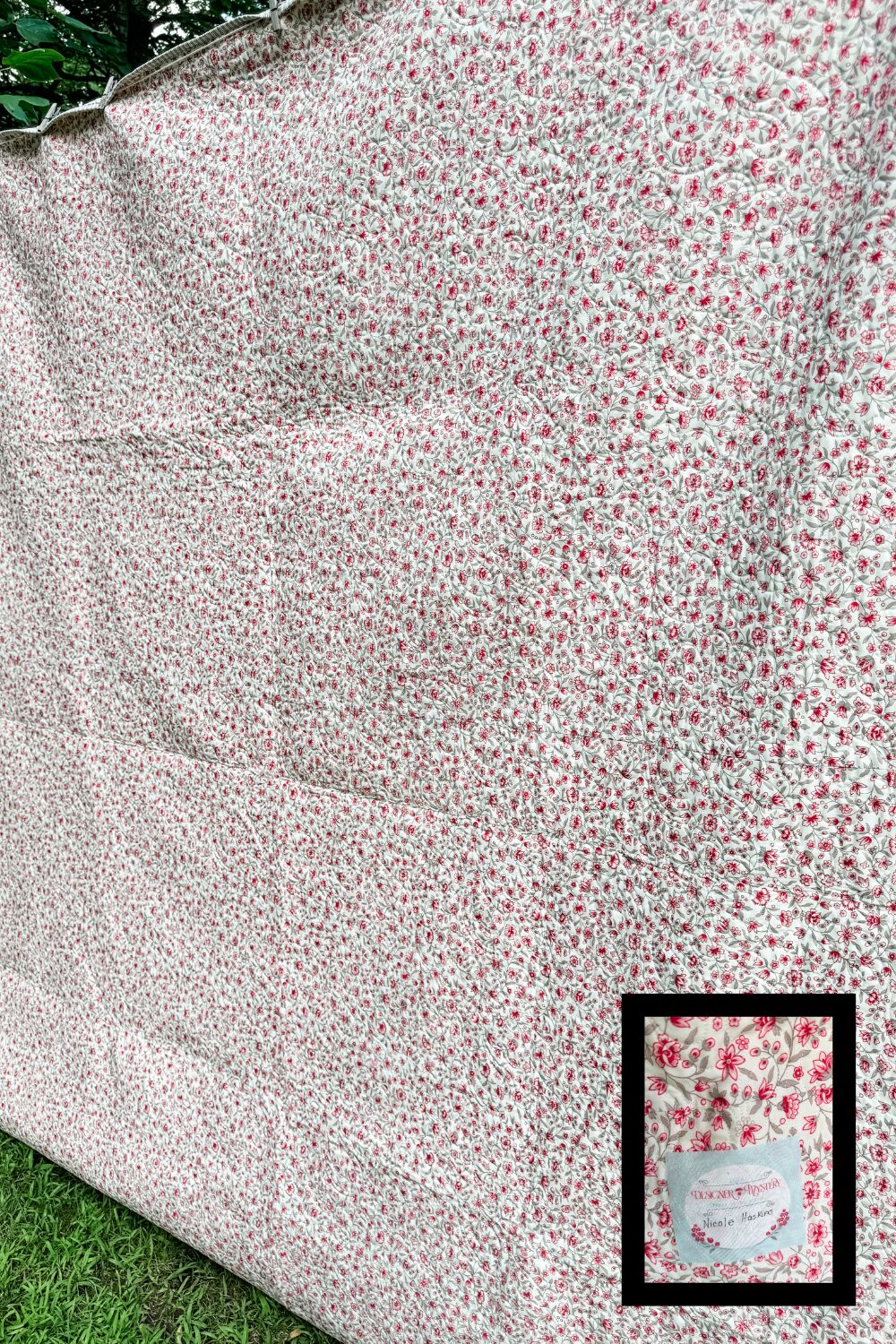 Floral quilt backing from My Summer House with exclusive Designer Mystery Quilt label attached.