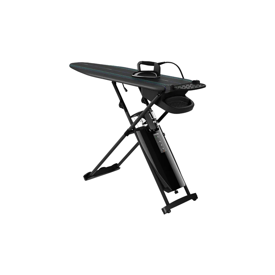 Laurastar ironing system includes a board with a built in steamer and iron all in one.