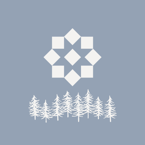 Treeline Quitling Icon Logo with a quilt star and a line of trees.