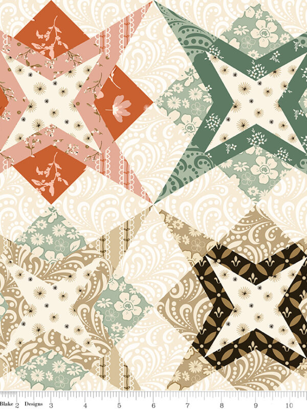 Morning Latte Star Cheater Multi by Sandy Gervais for Riley Blake Designs — 100% cotton quilting fabric, 43/44" wide.