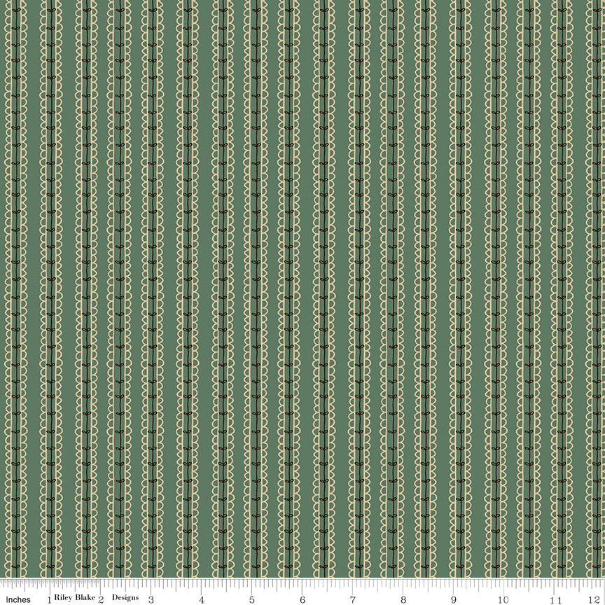 Morning Latte Stripes Green by Sandy Gervais for Riley Blake Designs — 100% cotton quilting fabric, 43/44" wide.
