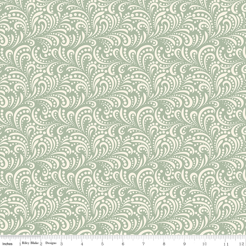 Morning Latte Swirls Aloe by Sandy Gervais for Riley Blake Designs — 100% cotton quilting fabric, 43/44" wide.