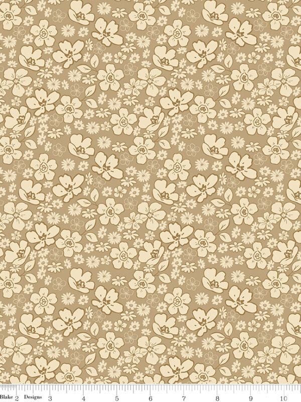 Morning Latte Tonal Floral Camel by Sandy Gervais for Riley Blake Designs — 100% cotton quilting fabric, 43/44" wide.