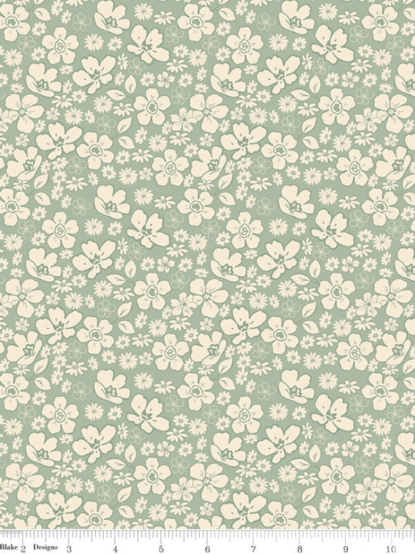 Morning Latte Tonal Floral Aloe by Sandy Gervais for Riley Blake Designs — 100% cotton quilting fabric, 43/44" wide.