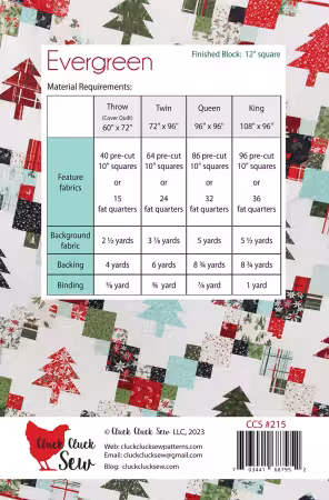 Evergreen Quilt Pattern by Cluck Cluck Sew, printed pattern using 10" squares or fat quarters with four included quilt sizes.