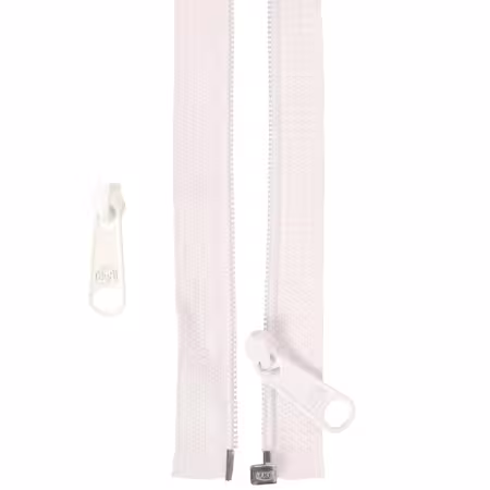ByAnnie 50" Separating Zipper with Extra Slide in White, YKK #4.5 nylon coil zipper for coats, garments, and bags.