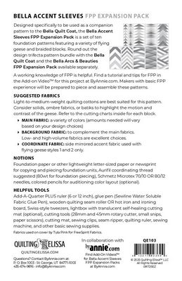 Bella Accent Sleeves FPP Expansion Pack, add-on foundation paper piecing pattern for the Bella Quilt Coat featuring 10 sleeve design variations.