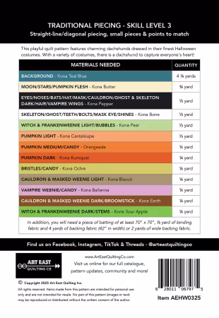 Halloweenies Quilt fabric requirements