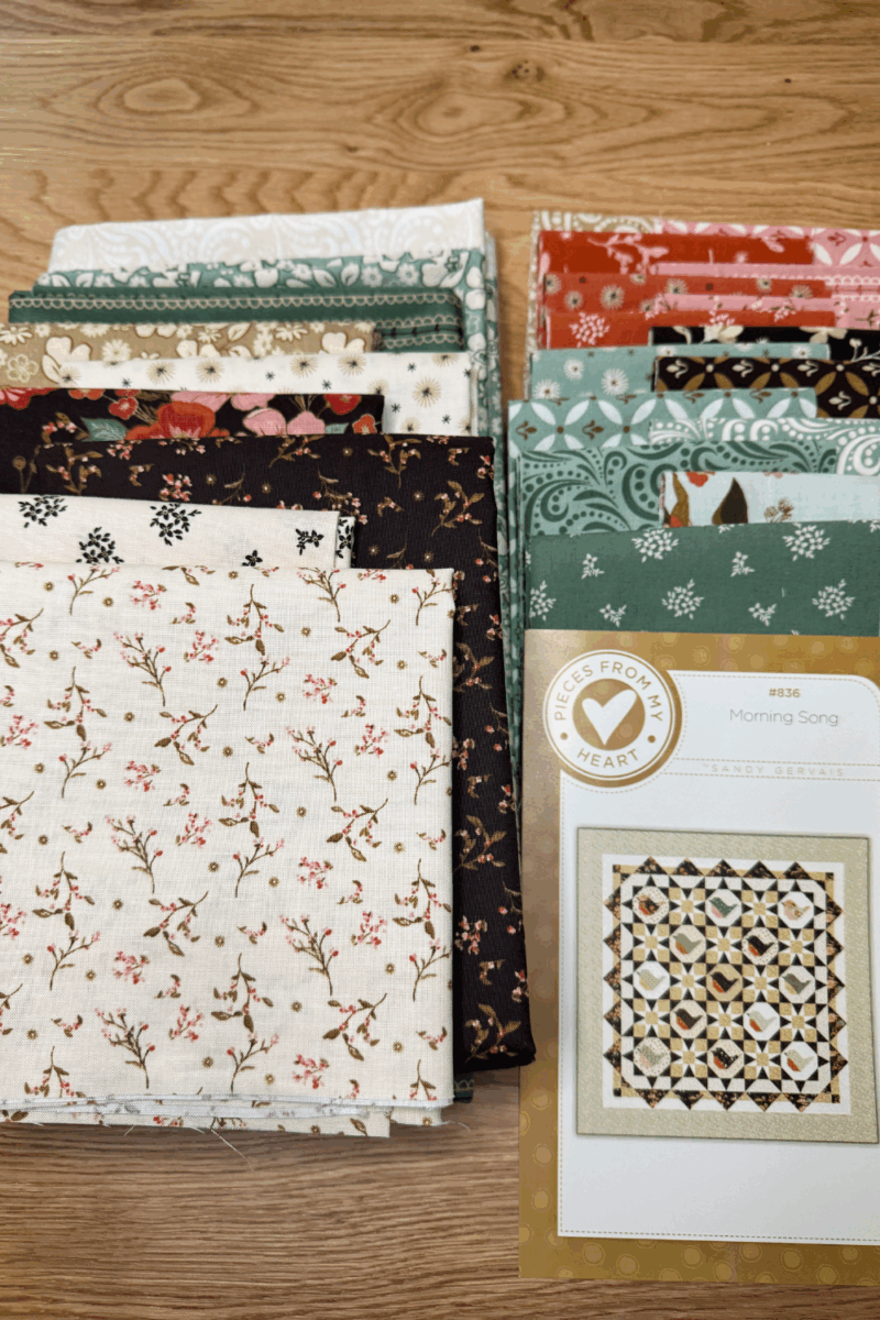 The Morning Song Quilt kit fabrics and pattern.