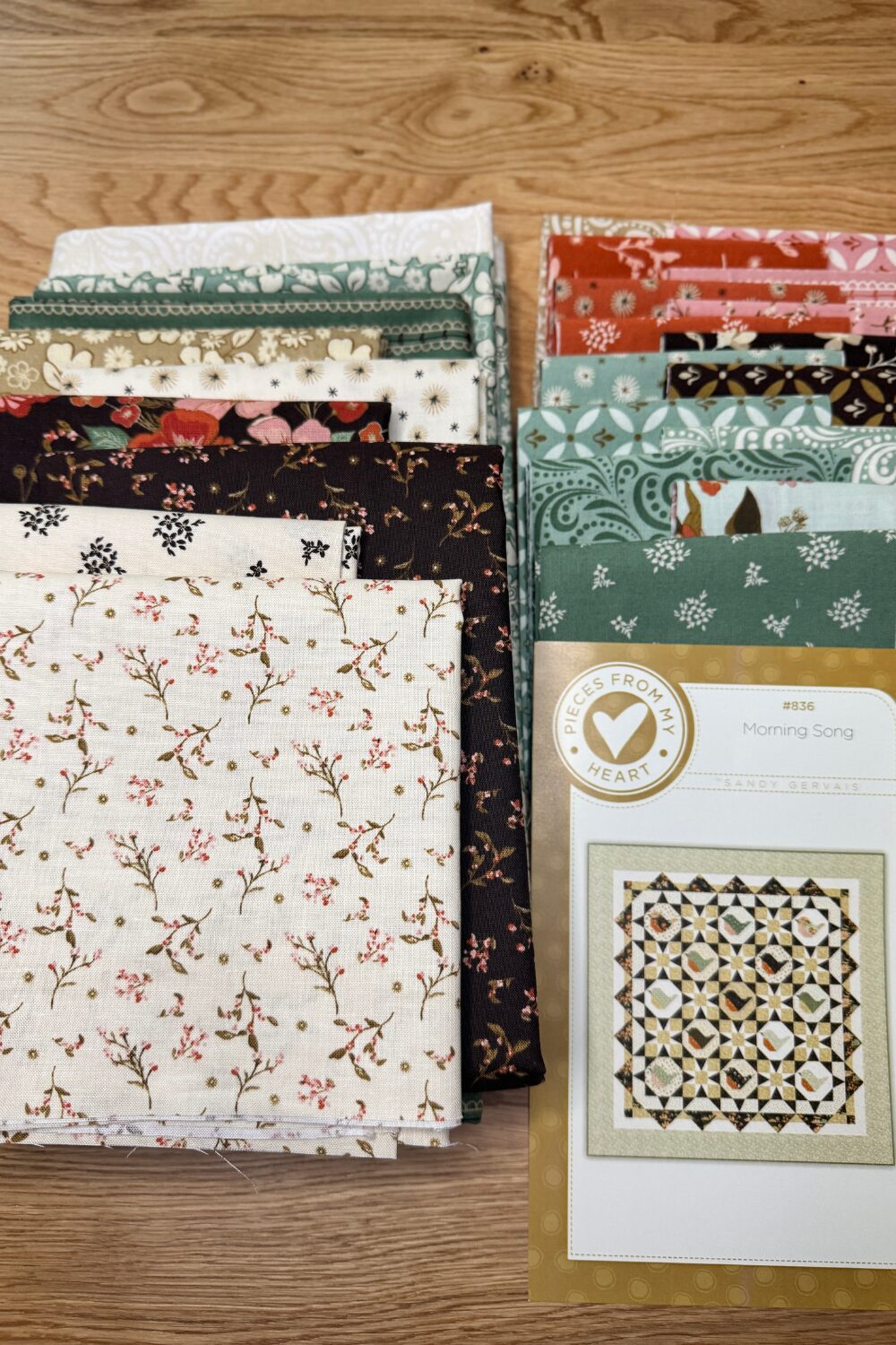 The Morning Song Quilt kit fabrics and pattern.