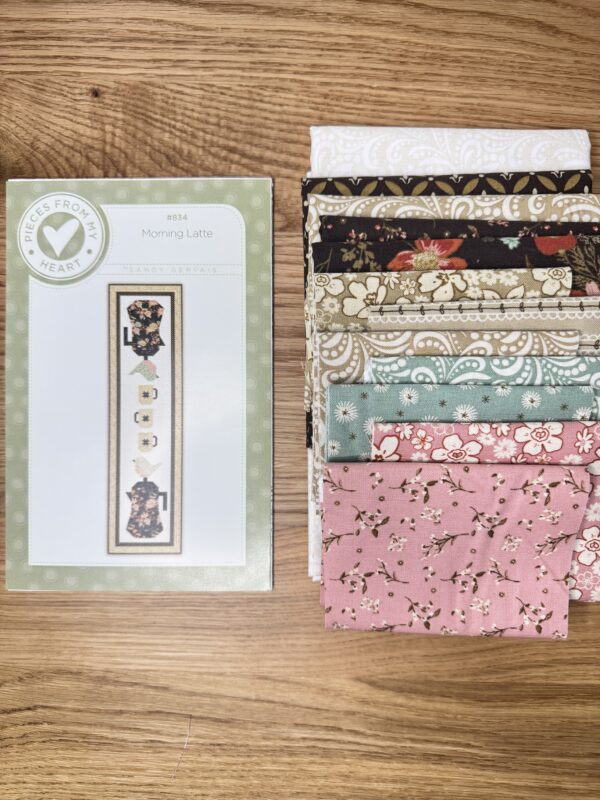 Morning Latte Runner quilt kit. Includes fabrics for quilt top and binding