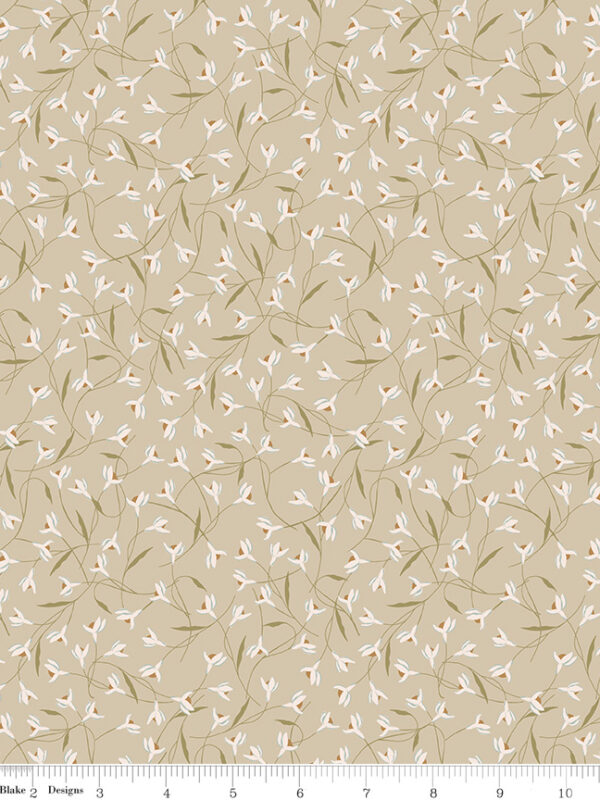 Threads of Grace Main Snow Drop Taupe fabric by Kassidy Grace for Riley Blake Designs, 100% cotton quilting fabric from the Threads of Grace collection.