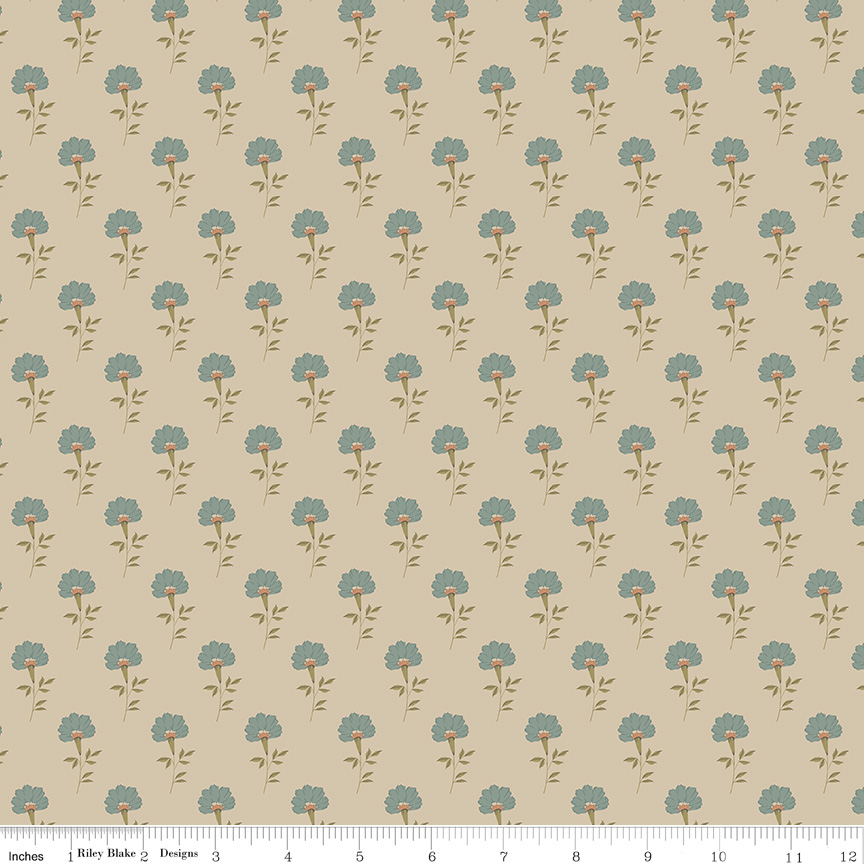 Threads of Grace Main Flora Taupe fabric by Kassidy Grace for Riley Blake Designs, 100% cotton quilting fabric from the Threads of Grace collection.