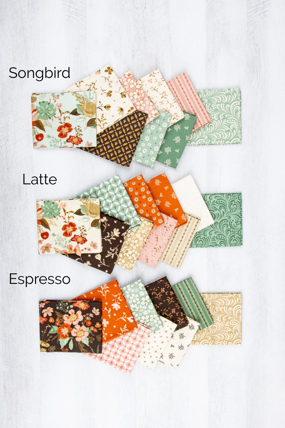 Morning Latte Petite Fat Quarter Bundles by Sandy Gervais for Riley Blake Designs, featuring curated colorway selections.