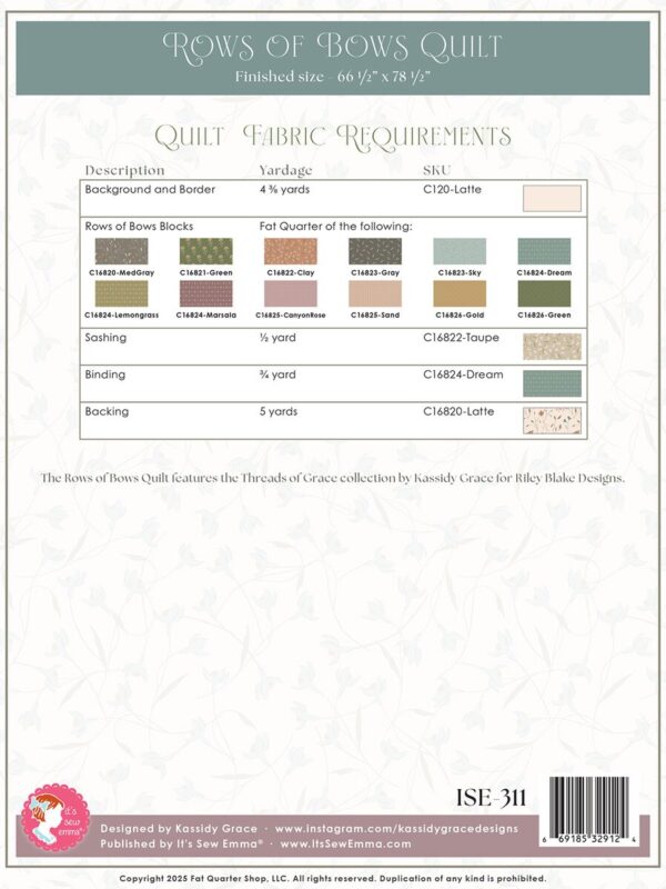 Rows of Bows quilt pattern by Kassidy Grace featuring pieced bow blocks in a fat quarter–friendly layout.