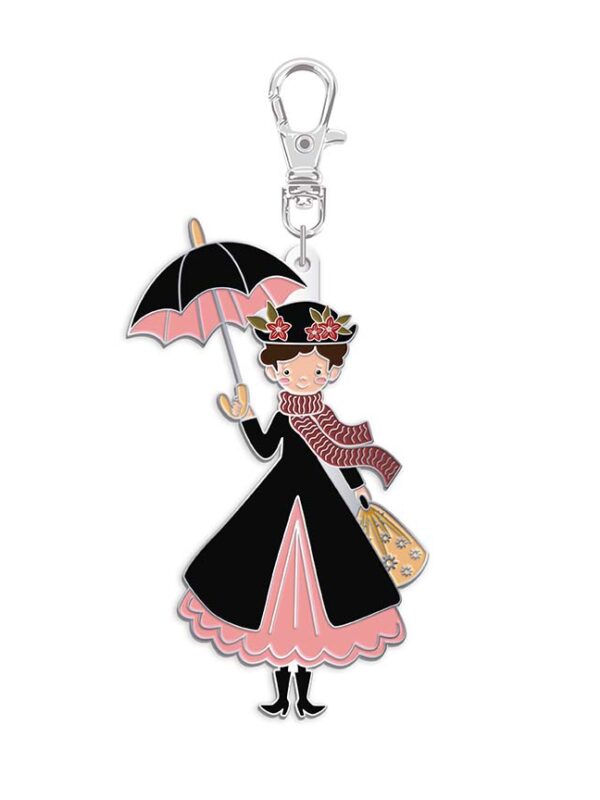 Mary Poppins enamel charm by Jennifer Long, approximately 2" x 3", for zipper pulls, keychains, and sewing notions.