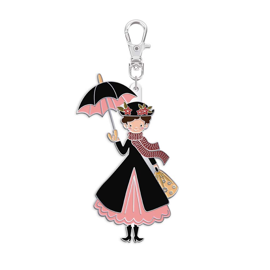 Mary Poppins enamel charm by Jennifer Long, approximately 2" x 3", for zipper pulls, keychains, and sewing notions.