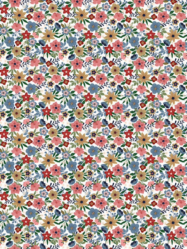 A Spoonful of Sugar Park Garden Cloud fabric featuring an allover floral and leaf pattern on a soft cloud background.