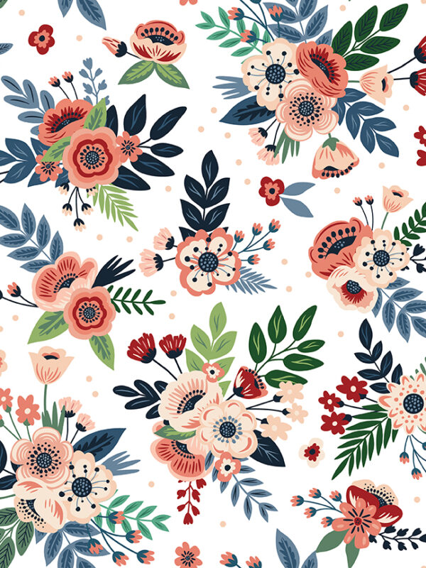 A Spoonful of Sugar Floral Cloud fabric featuring soft clusters of flowers and leaves on quilting cotton.